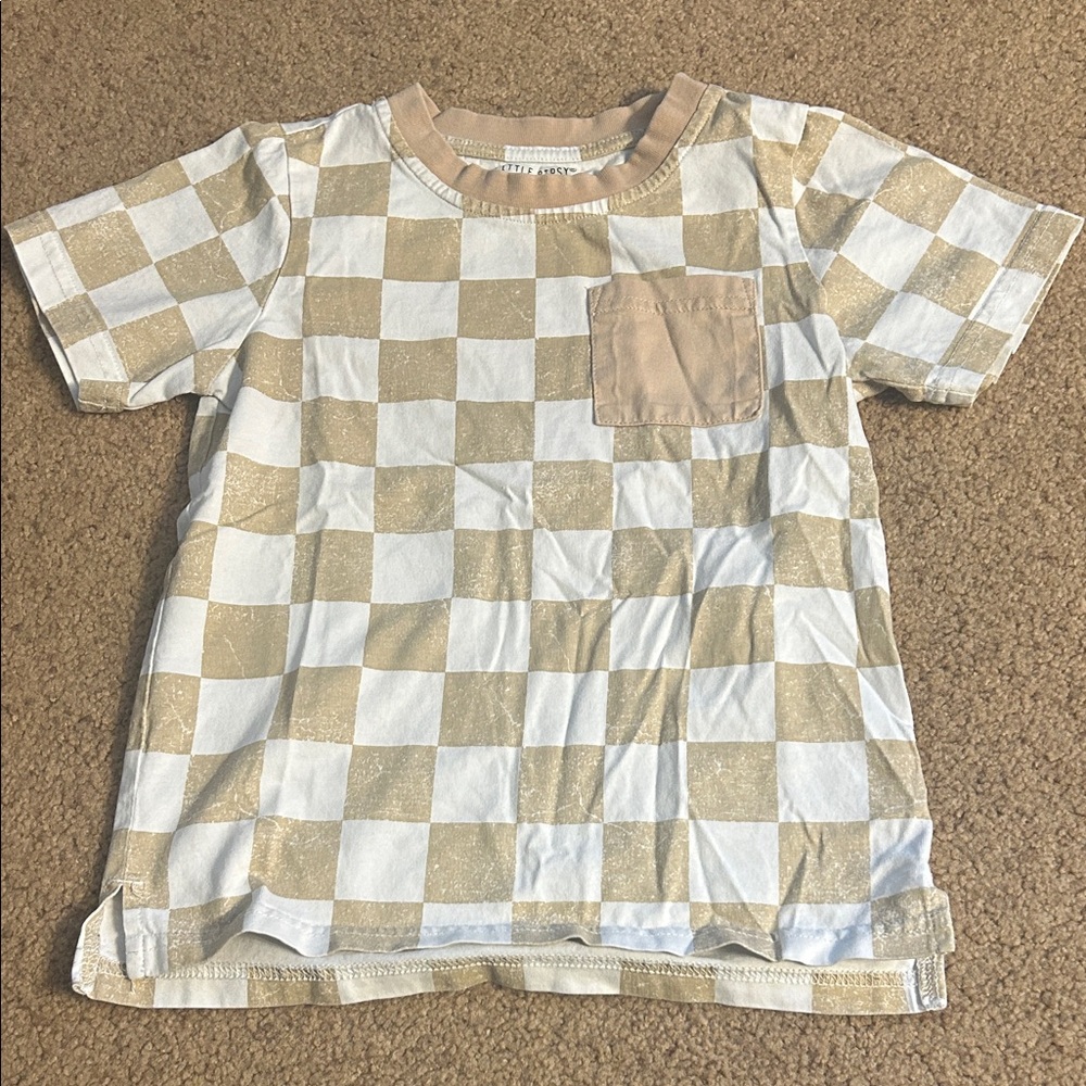 Little Bipsy Tan & White Checkerboard Pocket Tee